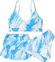 [SEAUR] Girls' Bikini Sets Hawaiian 3 Piece Swimsuit Beach Sport Bikini Bathing Suits Tie Dye Print Swimwear