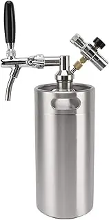 Otufan Beer Mini Keg, 3.6L Growler Tap System Stainless Steel Mini Keg Home Brew Coffee Keg Adjustable Faucet 60PSI Gauge