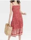 Knox Rose NWT Women's Tiered Midi Dress XXL Red Boho Floral Print Tie Straps