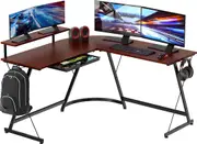 Cherry L-Shaped Gaming Desk with Monitor Stand