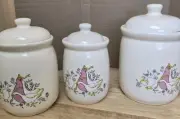 Vintage Stoneware 3 Pc Canister Set Country Geese Cottagecore Grannycore NEW