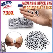 730x Google Googly Eyes Joggle Moveable Black Eye Wiggly Craft Stick On Adhesive