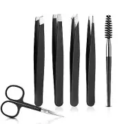 6 Pcs Eyebrow Tweezers Set with Curved Scissors Eyelash Brush Beard Eye Brow Hai