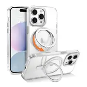 Magnetic MagSafe Phone Shockproof Case Ring Stand Cover - For Apple iPhone 15 Pro Max (Clear)