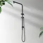 ACA Bathroom Black Round Shower Gooseneck Rail Wall Arm Diverter 1.5m Hose
