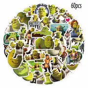 "Mixed" 60-Piece Shrek Vinyl Sticker Pack - Durable, Reusable Decals For Laptops, Water Bottles, Skateboards & More - Cartoon Theme, Assorted Color...