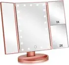 Tri-Fold Lighted Vanity Makeup Mirror with 3X/2X Magnification, 21 LEDs