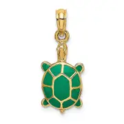 14K Yellow Gold Green Enamel Tortoise Charm