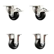3 Inch 316SS Hard Rubber Wheel Swivel Top Plate Caster Set 2 Lock Brake 2 Rigid