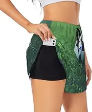 [GaxfjRu] Soccer Ball On Grassy Print Women's Running Shorts High Waisted Running Shorts Pocket Sporty Gym Elastic Short