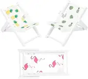 BESPORTBLE 3Pcs Scale Foldable Wooden Dollhouse Chair Model with Flamingo Pineapple and Banana Leaf Design for Unique Dollhouse Decor