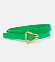 BOTTEGA VENETA Grasp green leather belt w gold triangle buckle Size 75 authentic