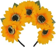 Women's Bohemian Simulated Chrysanthemum Blossoms Headband Wreath Holiday Headpiece Sunflower Headband Headpiece (Yellow, One size)