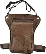 Folpus Thigh Bag Drop Leg Bag Outdoor Adjustable Leg Strap Zip Closure for Men Women PU Leather Multi Purpose Waist Pack Leg Pouch, Brown