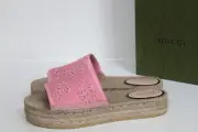 9 / 39 Gucci Damita Pink Logo GG Espadrille Slide Platform Slip on Sandal Shoes