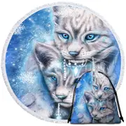 Wildlife Art Blue Winter Lynx Wild Cat Round Beach Towel