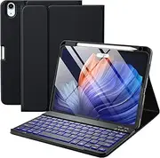 iPad Air 4th 5th Generation Case with Keyboard 10.9 Inch, Folio Keyboard Cover with Pencil Holder for iPad Air 5th Gen 2022/Air 4th Gen 2020, Detachable Backlit Keyboard, Black
