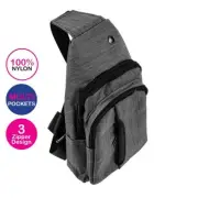 Bag Sling Cross Body Swosh Adjustable Multiple Pockets 3 Zipper Design - Grey