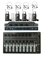 10-Channel Bluetooth Mp3 Mixer Powered Mixing 4CH UHF Karaoke Headset Microphone