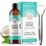 GuruNanda Oil Pulling Mouthwash with Coconut & Peppermint + Tongue Scraper