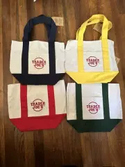 lot of 4 new Trader Joes Mini Canvas Tote Bag green red blue yellow