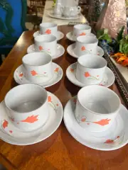 Custom Mancioli Italian Orange Flower Tea Cups and Saucers Set from LenCirque