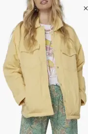 O'NEIL Womens Small Emet Quilted Butter Yellow Jacket Oversize Pockets Boxy Boho