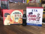 ETA Cardboard Advertising Milk Bar Signs Peanut Butter & Potato Chips Vintage