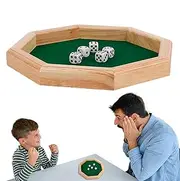 Dice Tray for Rolling - Wood Dice Mat Rolling Tray Octagonal Dice Rolling Box,Dice Included, Portable Dice Trays for Family Gatherings, Travel, Thanksgiving, Christmas