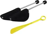 [STHHLZ] 2Pack Plastic Shoe Tree Shoe Horn Set, Adjustable Length Shoe Holder Stretcher Shaper Support Lazy Shoe Helper (Black+Yellow Men's 7-13)