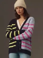 19 Anthropologie JOHN + JENN Fringed Mixed Up Striped Cardigan Sweater NWT S