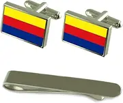 [Select Gifts] Silver Cufflinks with Holland Flag Design and Tie Gift Set