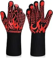 Comsmart BBQ Gloves, 1472 Degree F Heat Resistant Grilling Gloves Silicone Non-Slip Oven Gloves Long Kitchen Gloves for Barbecue, Cooking, Baking, Cutting