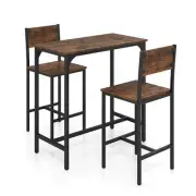 3 Piece Bar Table Set with Backrest and Footrest for Small Space-Rustic Brown -