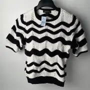 Ann Taylor Petite Sweater Women’s XXSP Black White Pattern Cardigan NWT