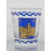 Vintage Chicago Blue And Gold Shot Glass w/ embossed raised pattern clouds