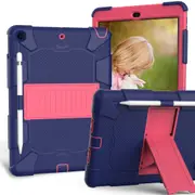 Catzon Silicone+PC Case 3-Layer Anti-fall Protective Cover Tablet Stand For iPad 7 10.2 inch(2019)-9navy hotpink