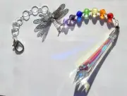 Crystal faceted prism icicle 4" long 100AB suncatcher with crystal beads, clasp