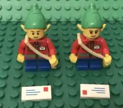 Lego 2 Christmas Post Delivery Elf Mini Figure With Blue Short Legs,elves Hat
