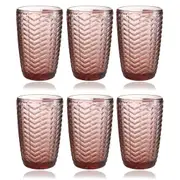 Engraved Pattern Pink Rose Chevron Goblets Glass Drinking Tumblers Set of 6 Pcs 300 ml