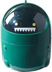 Desk Storage Bucket Pen Holder, Mini Pencil Bucket Desktop Trash Can Multifunctional Storage Bucket Flip Cover Cartoon Container Small Waste Bin for Office Home School (Green Black)