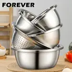 【日本FOREVER】201不鏽鋼料理用具調理盆/過篩/洗米器5件組