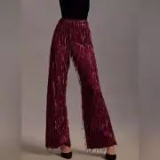 Anthropologie Maeve Fringed Sequin Wide Legged Pants Pink Purple Size 2 New NWT