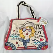 Brighton Seas the Day Canvas Tote Bag Hand Painted Overall Print Beach