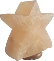 Himalayan Salt Lamp – Pink Rock Crystal Carved Salt Lamp in Star Shape, Handcrafted 100% Natural Pink Night Light with Wooden Base