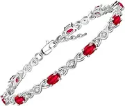 [Rylos] Bracelets for Women 925 Silver XOXO Hugs & Kisses Tennis Bracelet Gemstone & Genuine Diamonds Adjustable to Fit 7"-8" Wrist, 10 Gorgeous 6X4MM Jewelry for Women Friendship Bracelets