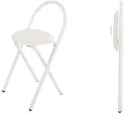 Padded Folding Stool Round Seats, Comfortable Counter Stool with Back, Adults Collapsibl Chair for Dorm/Living Room/Office, No Assembly(White)