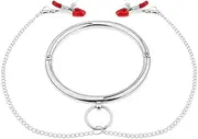 SAHOOSAFETY BDSM Woman Collar with Nipple Clamps Bondage Metal Choker Removable O-Ring Sex Toys SM Restraints Sex Set For Couples Women Men