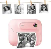 Instant Print Digital Camera with MP3 & Game, 48MP 1080P HD Instant Print Camera with 6X Zoom & 20 Creative Frames, for Photography Enthusiasts (Pinkish)