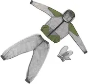 Healeved Protective Clothing 1 Set Mesh Suit Gloves for Jungle Trips Camping and Travel (grey)